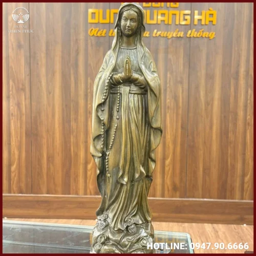 Tượng Đức Mẹ bằng đồng vàng hun giả cổ cao 40 cm cao cấp