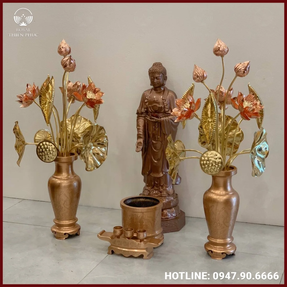 Tượng Phật A Di Đà đứng bằng đồng đỏ cao 60cm