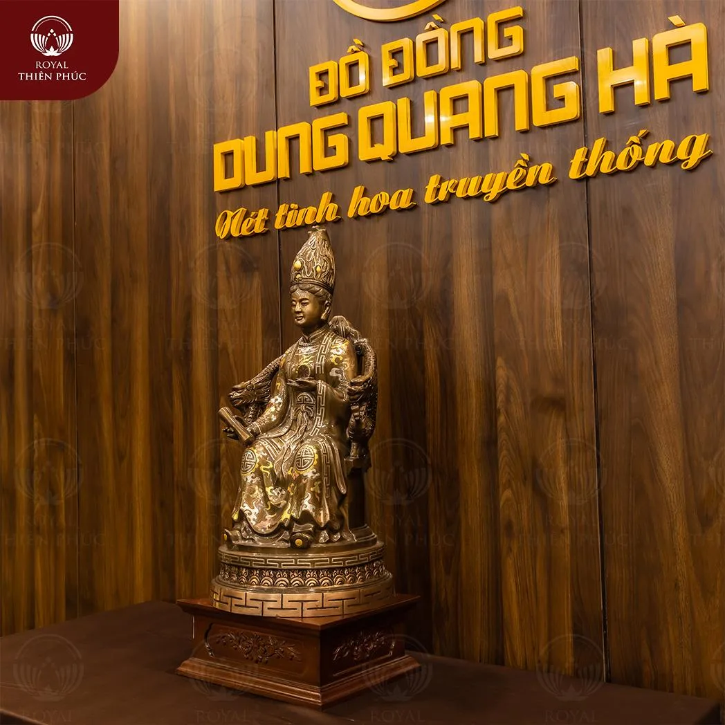 Tượng Mẫu Cửu Trùng Thiên ngồi ngai rồng bằng đồng khảm tam khí 1 Tượng Mẫu Cửu Trùng Thiên ngồi ngai rồng bằng đồng khảm tam khí