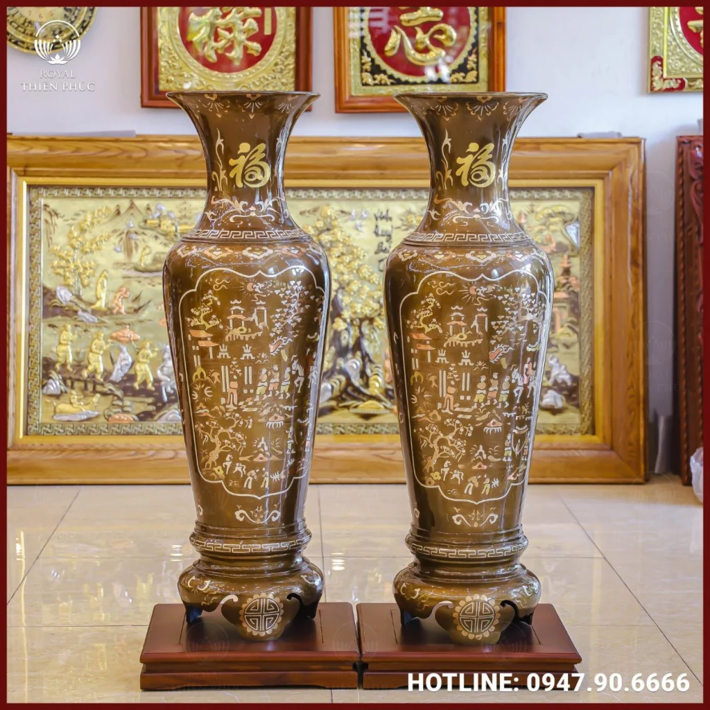 Lọ lộc bình đồng đỏ khảm tam khí cao 1m2