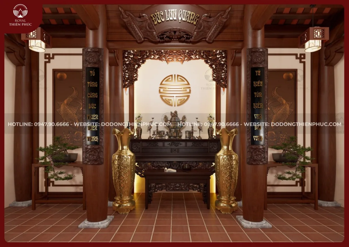 Dịch vụ thiết kế phòng thờ ba gian chuẩn phong thuỷ 1 Thiết kế phòng thờ 3 gian đẹp, chuẩn phong thuỷ