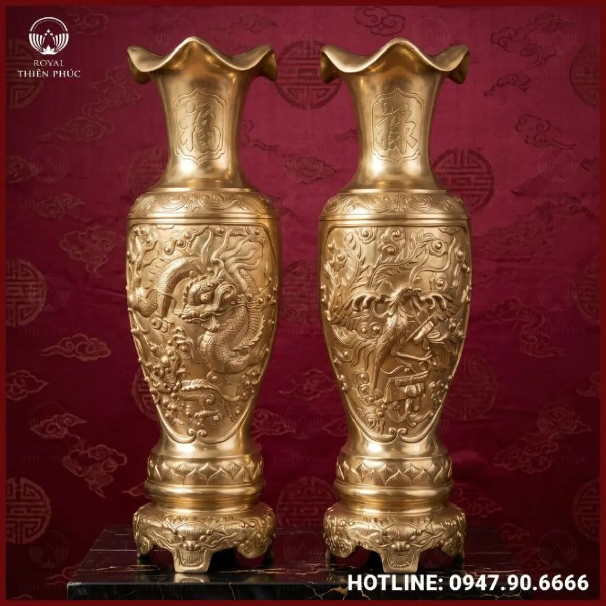 Lọ lộc bình rồng phượng bằng đồng vàng catut cao 1m27 cao cấp 1 Lọ lộc bình rồng phượng bằng đồng vàng catut cao 1m27 cao cấp