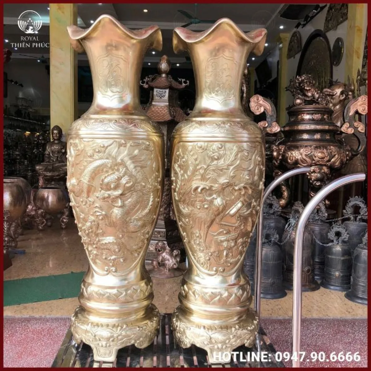 Lọ lộc bình rồng phượng bằng đồng vàng catut cao 1m27 cao cấp 2 Lọ lộc bình rồng phượng bằng đồng vàng catut cao 1m27 cao cấp