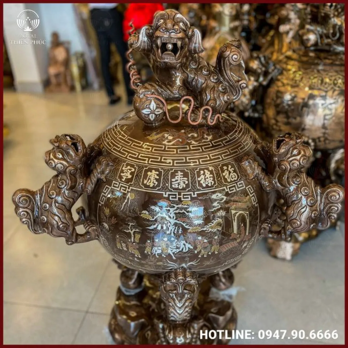 Đỉnh thất lân vờn cầu bằng đồng tinh xảo 2 Đỉnh thất lân vờn cầu bằng đồng tinh xảo