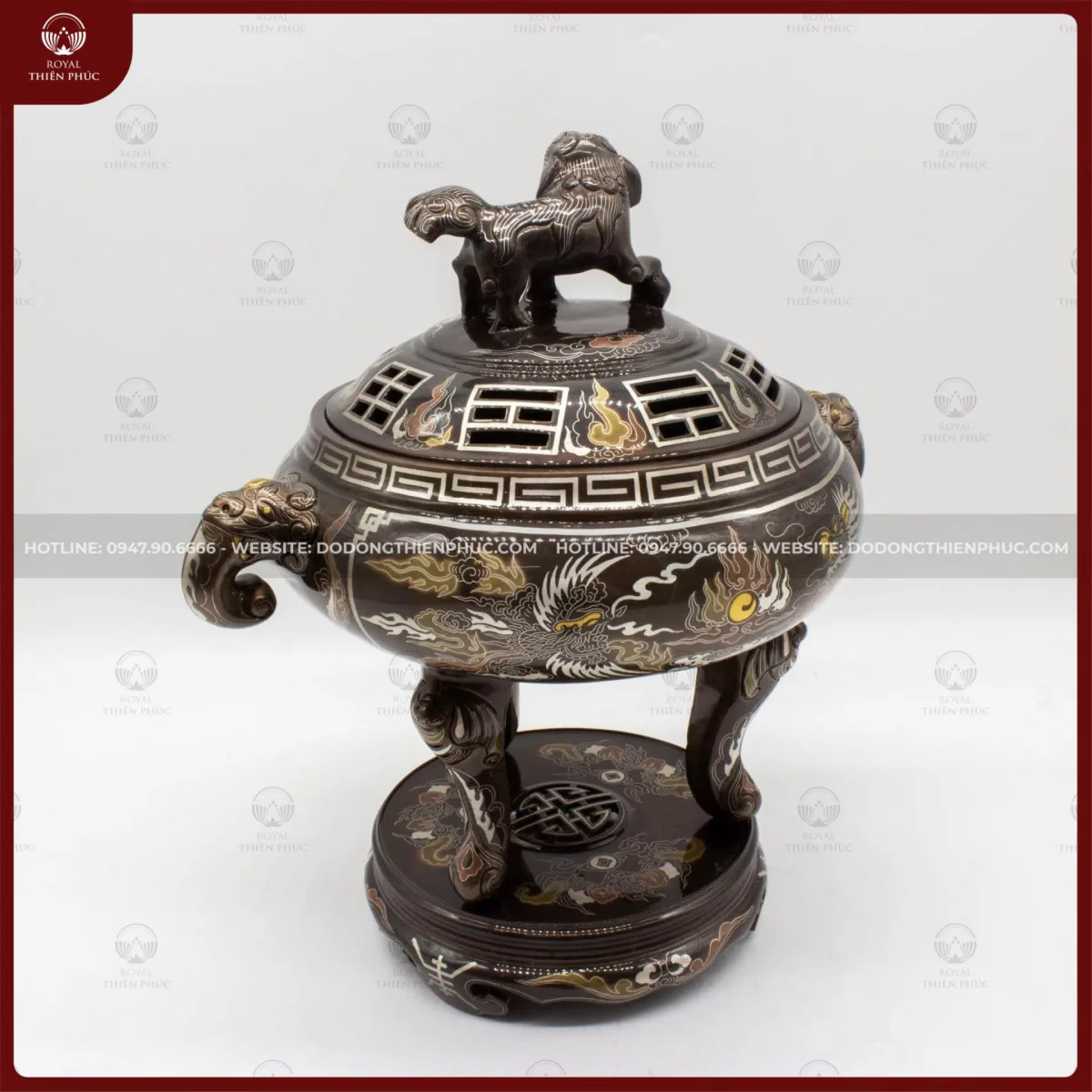 Lư xông trầm bằng đồng đỏ khảm ngũ sắc 4 Lư xông trầm bằng đồng đỏ khảm ngũ sắc