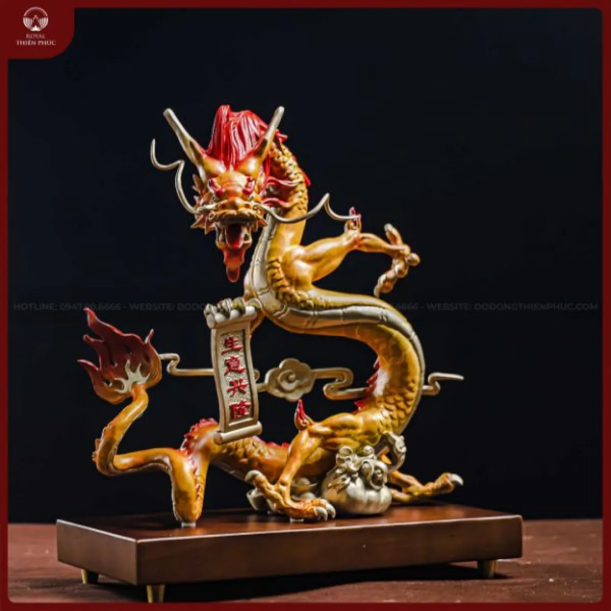 Tượng rồng vàng đồng vàng Cung Hỷ Phát Tài 1 Tượng rồng vàng đồng vàng Cung Hỷ Phát Tài