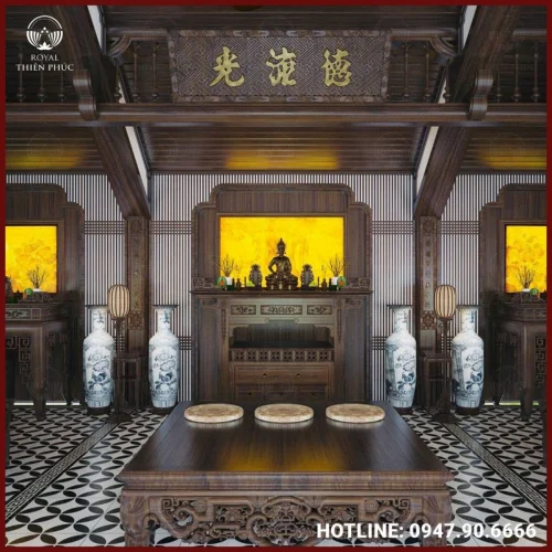 Thiết kế, thi công phòng thờ nhà 3 gian chuẩn phong thủy