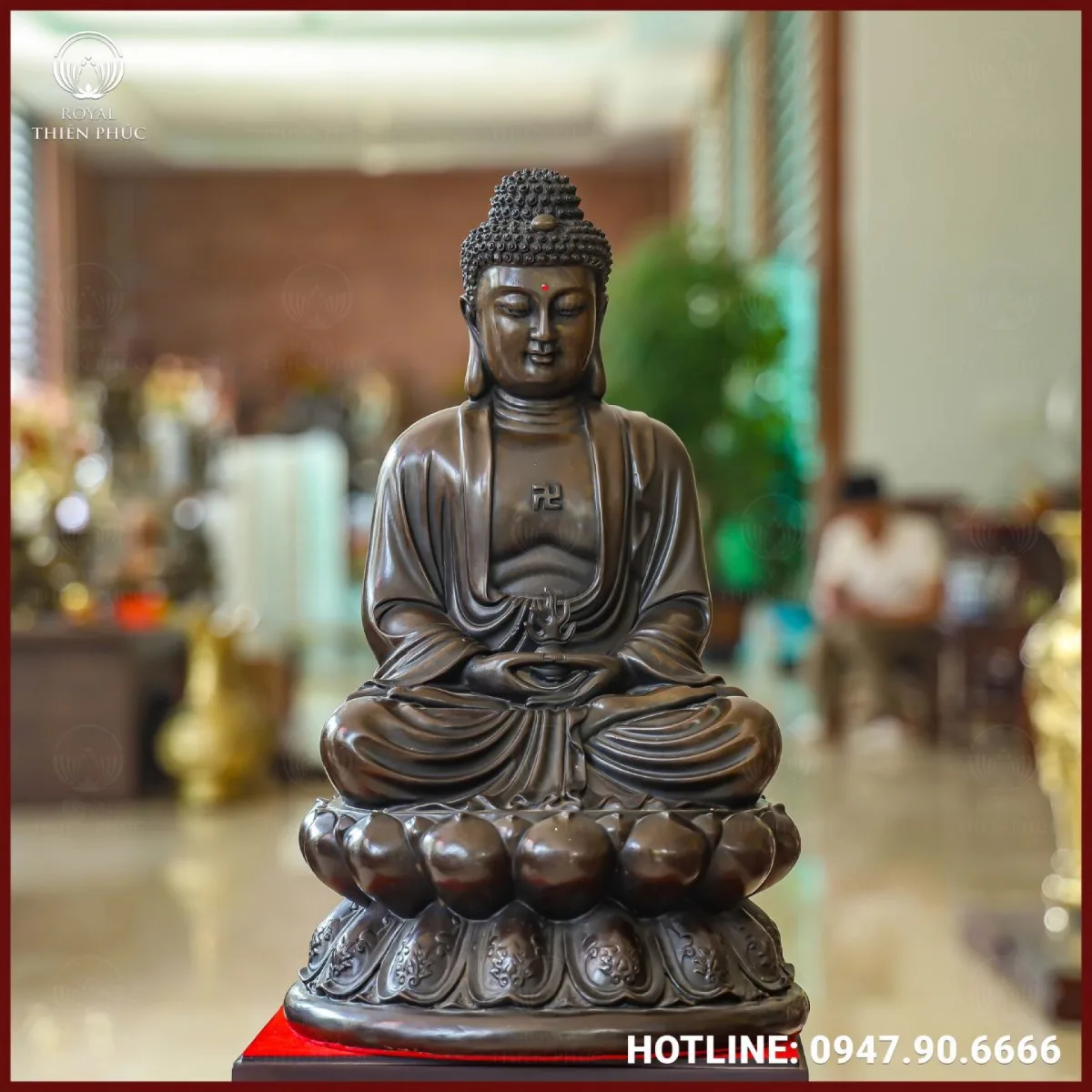 Tượng Phật A Di Đà bằng đồng vàng hun giả cổ cao 46cm 1 Tượng Phật A Di Đà bằng đồng vàng hun giả cổ cao 46cm