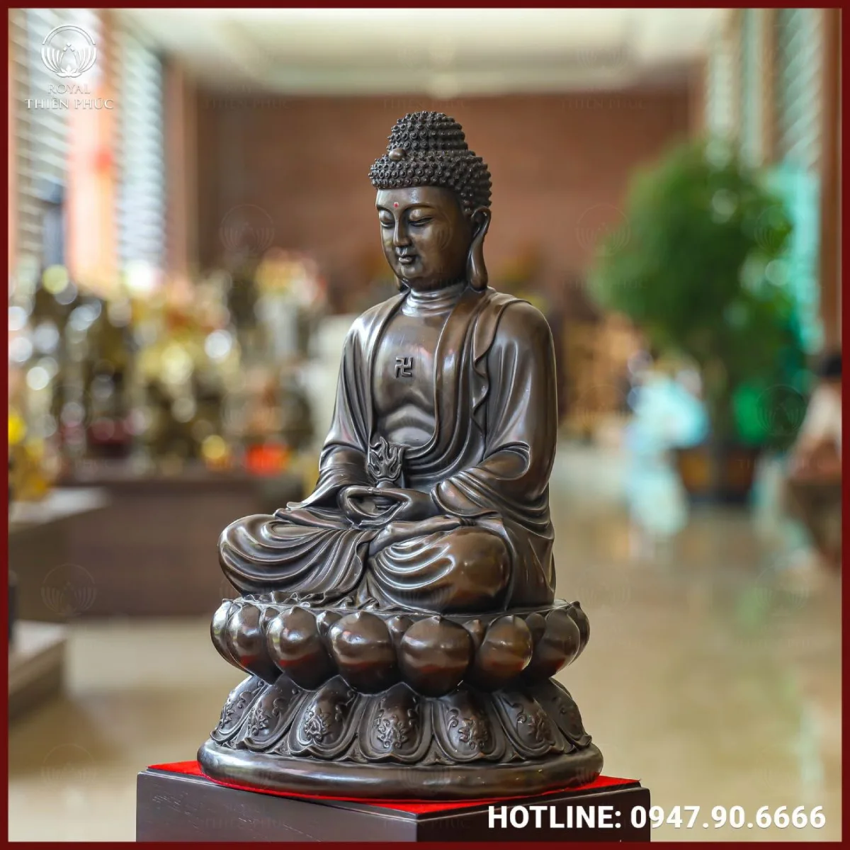 Tượng Phật A Di Đà bằng đồng vàng hun giả cổ cao 46cm 3 Màu sắc cổ kính